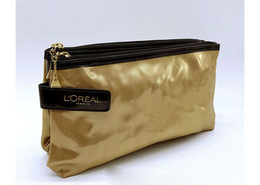 China Metallic Golden Promotional Toiletry Bag Double Layers With Multiple Pockets supplier