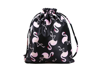 China Promotional Drawstring Makeup Pouch / Cosmetic Toiletry Bag Beauty With Satin Printed supplier