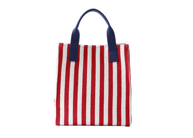 China Reusable Lunch Cooler Bags Stripe Pattern With Pure Cotton Texture Handle supplier