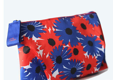 Velvet Travel Toiletry Bag / Custom Embroidered Makeup Bags Beautiful Flower Pattern supplier