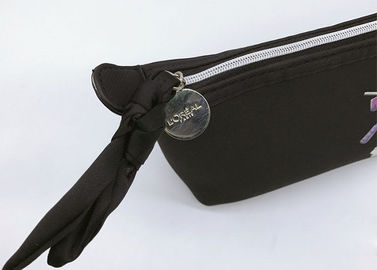 Black Canvas Travel Toiletry Bag / Silk Printed Pattern Personalized Travel Cosmetic Bags supplier