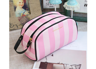 Washable PVC Leather Promotional Toiletry Bag Protable With Double Zipper supplier