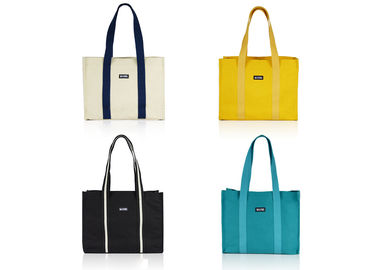 4 Colors Canvas Tote Bags Customized Reusable Striped PP Webbing Lightweight supplier