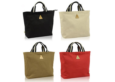 Solid Color Ladies Canvas Bags , Womens Canvas Handbags With Stripe Handle supplier