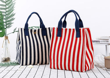 Reusable Lunch Cooler Bags Stripe Pattern With Pure Cotton Texture Handle supplier