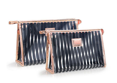 Black Stripes Portable Washing Bag , Waterproof Transparent Makeup Bag supplier