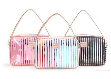 Black Stripes Portable Washing Bag , Waterproof Transparent Makeup Bag supplier