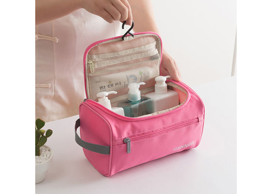Polyester Travel Toiletry Bag OEM / ODM Service Pink Color For Ladies