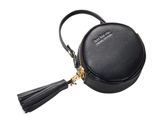 Small Round Pu Leather Bag Fashion Hand Take Change Card Package With Tassel